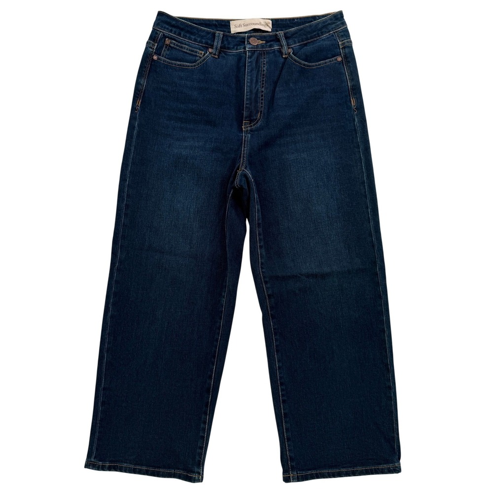 Soft Surroundings Wide Leg Jeans Dark Wash Indigo High Rise Size 8 2DM65